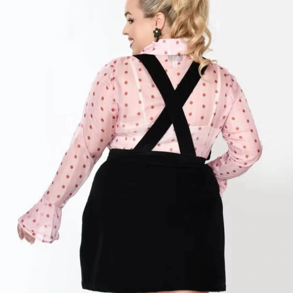 Smak Parlour Curve Pink Strawberries Stripe sheer Ruffle Blouse 2XL - Picture 3 of 7